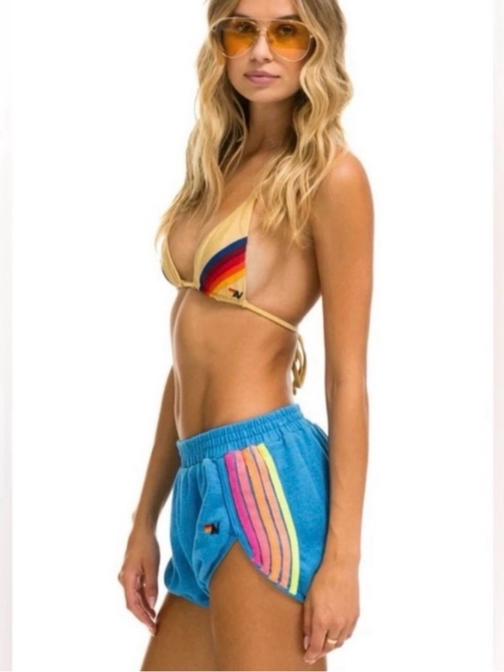 Aviator Nation 5 Stripe Shorts // Sky Blue // Neon // Large